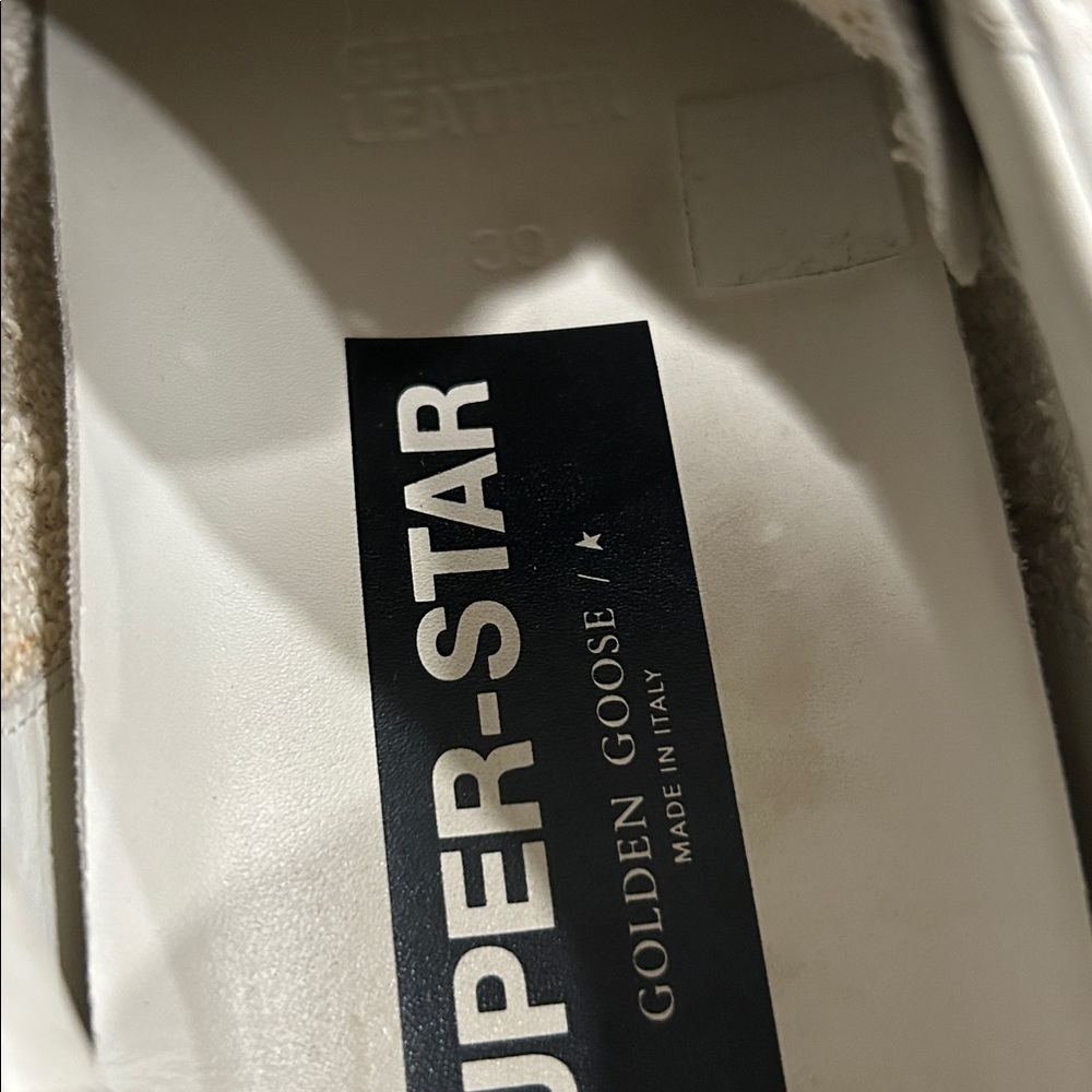 Golden Goose White Sneakers with Gold Star and Black Glitter Heel Tab Size 39 - Picture 12 of 14